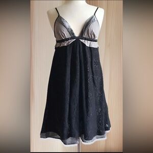 Free People Babydoll Crochet mini dress, lingerie black lace /silver Size S B145
